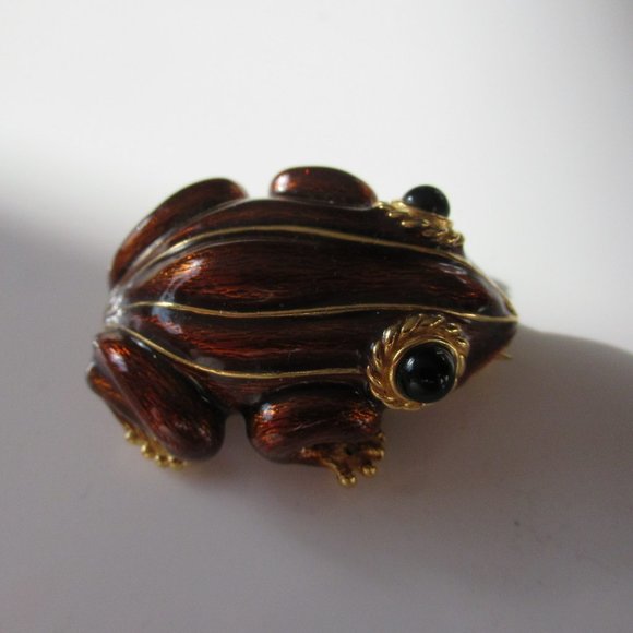 Vintage Ciner Brown Enamel Frog Toad Pin Brooch Jewelry - Picture 4 of 9